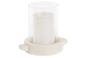 BOUGEOIR CIMENT VERRE 16,5X12,5X15,5 CRÈME