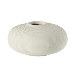 Vase sphÈrique fines striures coloris blanc en terre cuite ¯17,5x9,5 cm,