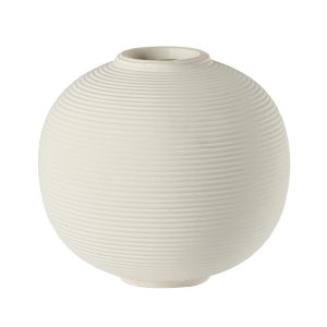 Vase boule fines striures coloris blanc en terre cuite ¯17,5x15,5 cm,