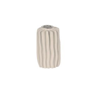 Bougeoir cylindrique ‡ striures verticales en ciment blanc ¯6,5x11 cm