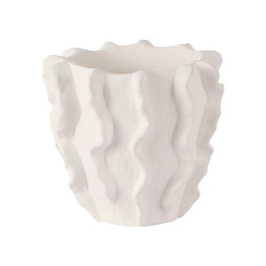 Cache-pot en ciment blanc avec ondulations verticales ¯17,5x15,5 cm