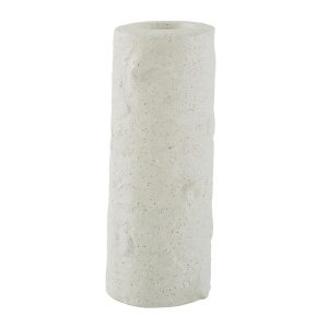 Bougeoir cylindrique blanc avec reliefs en terre cuite ¯8,5x20,5 cm