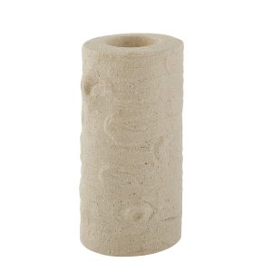 bougeoir cylindrique rose p‚le avec reliefs en terre cuite ¯8,5x20,5 cm,