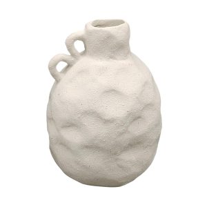 Vase blanc en grËs 2 anses aspect bosselÈ 12,5x17x12 cm,