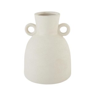 Vase en terre cuite blanche 2 anses anneau ¯15,5x20,5 cm,