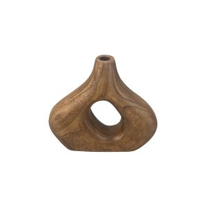 Vase en bois ajourÈ en son centre coloris noyer 23x21x5,5 cm