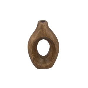 Vase en bois ovale ajourÈ en son centre coloris noyer 16x26x6 cm