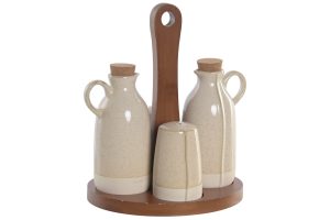 HUILIER VINAIGRIER SET 4 GRÈS ACACIA 19X16X22,5