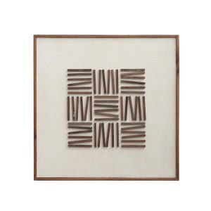Tableau carrÈ quadrillage de batonnets en bois sur fond blanc 60x60x3,5 cm