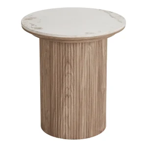 Alternative view of Table d'appoint, plateau en céramique, marbre  blanc/marron ø45x50 cm