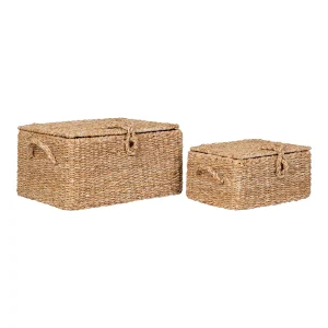 Paniers, herbes marines/métal, naturels lot de 2