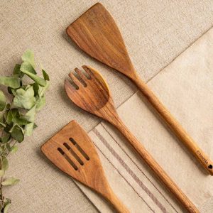 Ustensiles de cuisine noyer set de 3 pièces