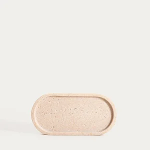plateau décoratif ,beige ovale 25x12cm effet travertin