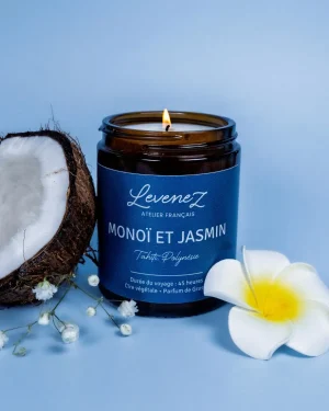 Bougie parfumée Monoï Jasmin – pot ambré
