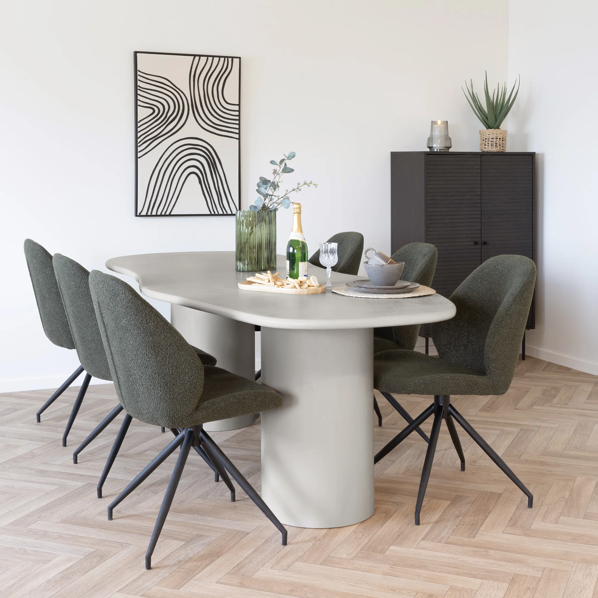 Table à manger, aspect ciment, beige  96x200x76 cm