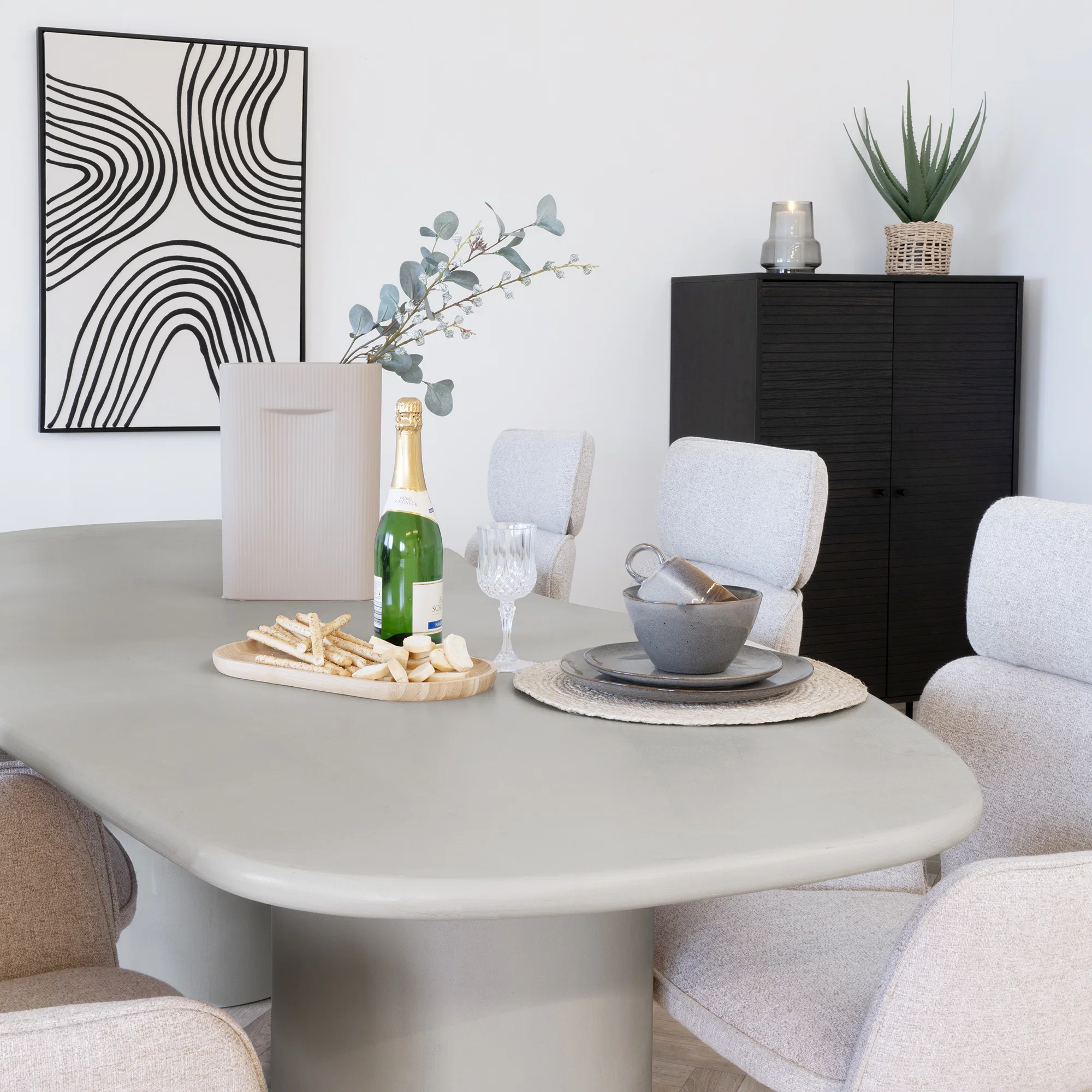 Table à manger, aspect ciment, beige  96x240x76 cm