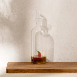Bouteille à huile avec piment en verre