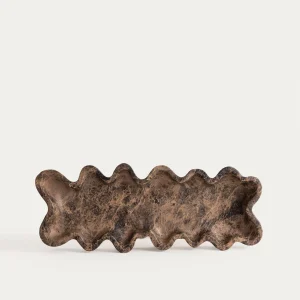 Plateau décoratif marron à bord ondulé, 36 × 14 cm