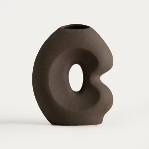 Vase marron en céramique, 18,5 × 23 cm