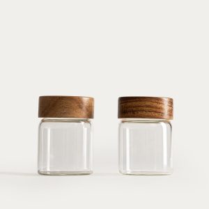 Ensemble de récipients avec couvercles en acacia, ensemble de 2 pièces | 200ml