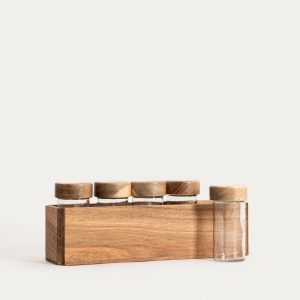 Ensemble de récipients à épices en organisateur d'acacia | 6