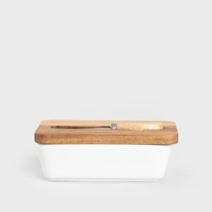 Alternative view of Beurrier  porcelaine avec couteau et couvercle en acacia blanc | 11x16 cm