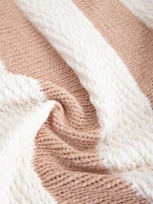 Alternative view of PLAID  chenille rayée beige | 130x170 cm